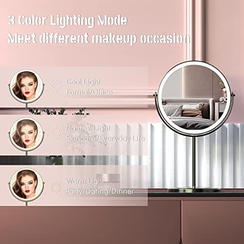 8" Lighted Makeup Mirror with Magnification, 1X/10X Magnifying Lighted Vanity Mirror, Double Sided 360 Swivel USB Rechargeable, 3 Colors Dimmable Lightning Mirror with 52 LEDs Brush Nickle - Image 4