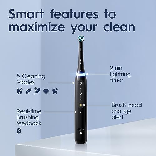 Oral-B iO Series 5 Rechargeable Electric Toothbrush with Visible Pressure Sensor to Protect Gums, 2 Minute Timer, 5 Cleaning Settings, 1 Replacement Toothbrush Heads, and Travel Case, White - Image 4