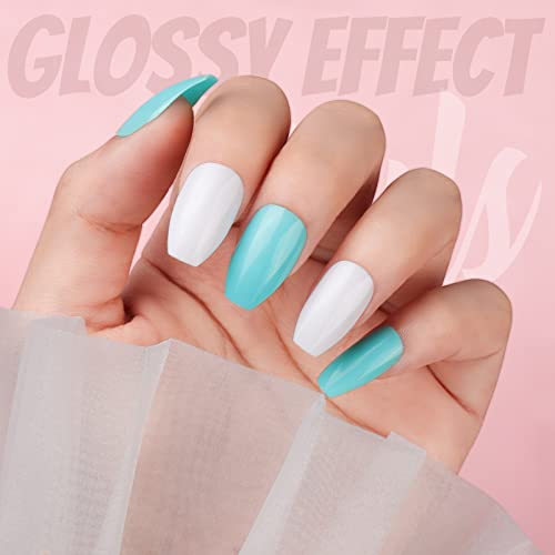 FANDAMEI Press on Nails Medium Length, 24 Pack 576PCS Glossy Medium Coffin Fake Nails Full Cover, Acrylic Short Ballerina False Nail tips with Nail Glue, Nail Adhesive Tabs, Nail File for Nail Art DIY - Image 3