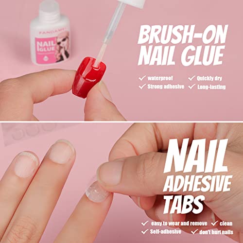 FANDAMEI Press on Nails Medium Length, 24 Pack 576PCS Glossy Medium Coffin Fake Nails Full Cover, Acrylic Short Ballerina False Nail tips with Nail Glue, Nail Adhesive Tabs, Nail File for Nail Art DIY - Image 4