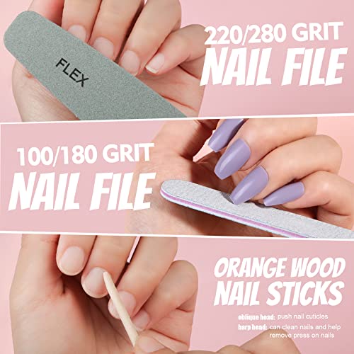 FANDAMEI Press on Nails Medium Length, 24 Pack 576PCS Glossy Medium Coffin Fake Nails Full Cover, Acrylic Short Ballerina False Nail tips with Nail Glue, Nail Adhesive Tabs, Nail File for Nail Art DIY - Image 5