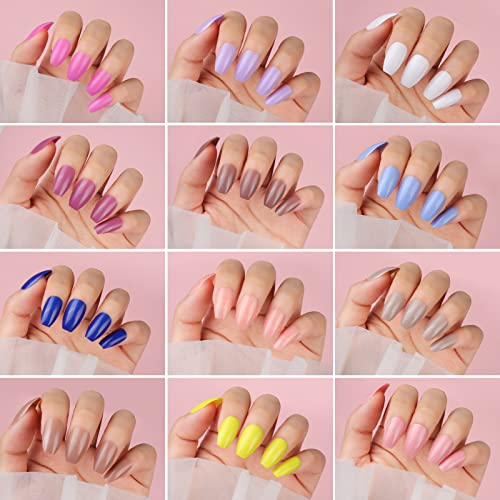 FANDAMEI Press on Nails Medium Length, 24 Pack 576PCS Glossy Medium Coffin Fake Nails Full Cover, Acrylic Short Ballerina False Nail tips with Nail Glue, Nail Adhesive Tabs, Nail File for Nail Art DIY - Image 6