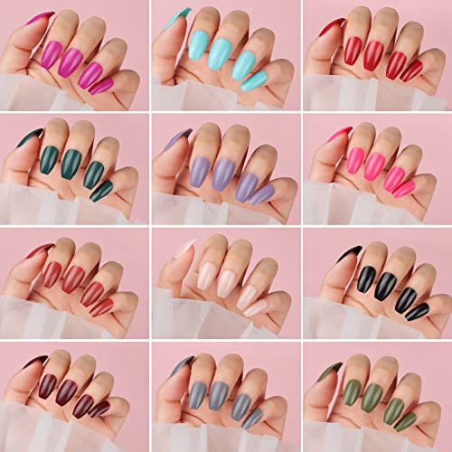 FANDAMEI Press on Nails Medium Length, 24 Pack 576PCS Glossy Medium Coffin Fake Nails Full Cover, Acrylic Short Ballerina False Nail tips with Nail Glue, Nail Adhesive Tabs, Nail File for Nail Art DIY - Image 7