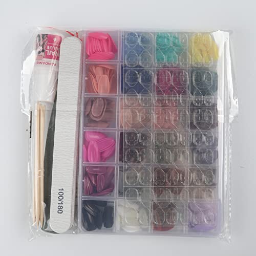 FANDAMEI Press on Nails Medium Length, 24 Pack 576PCS Glossy Medium Coffin Fake Nails Full Cover, Acrylic Short Ballerina False Nail tips with Nail Glue, Nail Adhesive Tabs, Nail File for Nail Art DIY - Image 9