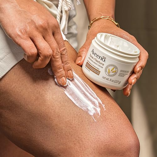 Aveeno Tone + Texture Renewing Body Night Cream With Prebiotic Oat, Gently Exfoliates & Moisturizes Sensitive Skin, Instantly Softens & Smooths & Intensely Nourishes, Fragrance-Free, 8 oz - Image 5