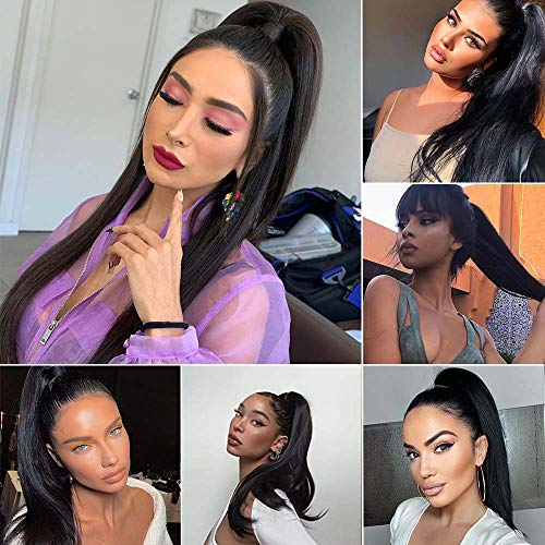 Kinky Straight Ponytails Human Hair 10A Grade Drawstring Ponytail Extension Yaki Straight Clip in Pony Tail for Black Women Natural Black Hair Pieces (18 Inches) - Image 6