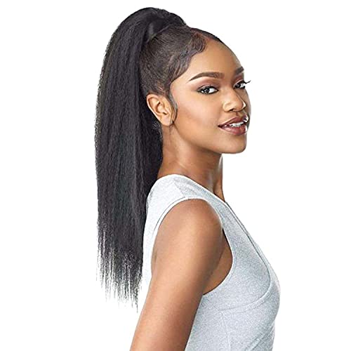 Kinky Straight Ponytails Human Hair 10A Grade Drawstring Ponytail Extension Yaki Straight Clip in Pony Tail for Black Women Natural Black Hair Pieces (18 Inches) - Image 7