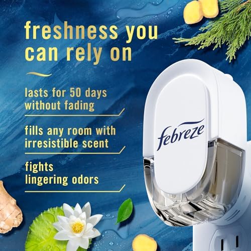 Febreze Plug in Air Freshener, Odor-Fighting Scented Oil Starter Kit, Air Fresheners for Home and Bathroom and Kitchen, Long Lasting for Strong Odors, Ocean Scent, Warmer + 2 Refill - Image 2