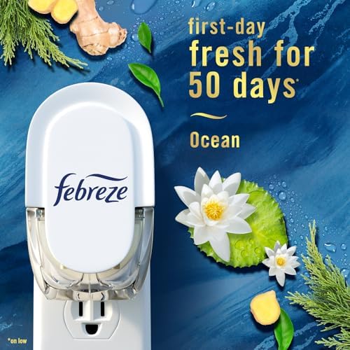 Febreze Plug in Air Freshener, Odor-Fighting Scented Oil Starter Kit, Air Fresheners for Home and Bathroom and Kitchen, Long Lasting for Strong Odors, Ocean Scent, Warmer + 2 Refill - Image 4