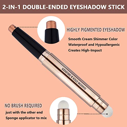 2 Pack Eyeshadow Stick and Cat Eye Black Mascara Set, Cream Shimmer Smooth Eyeshadow Pencil, Waterproof Hypoallergenic Volumizing Lengthening Mascara, Multi-Dimensional eyes Look - Image 4