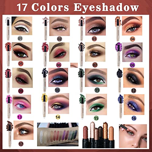 2 Pack Eyeshadow Stick and Cat Eye Black Mascara Set, Cream Shimmer Smooth Eyeshadow Pencil, Waterproof Hypoallergenic Volumizing Lengthening Mascara, Multi-Dimensional eyes Look - Image 6