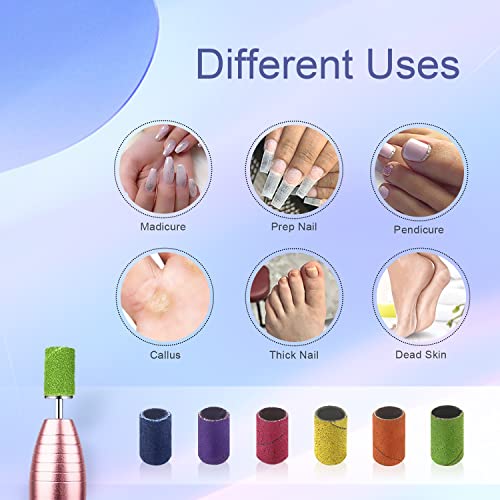Sanding Bands for Nail Drill, Nail Drill Bits CORFULRA 300pcs 6 Colors Coarse Fine Nail Sander Set #80#100#120#150#180#240 Grits Sanding Bands, Rainbow Mandrel Nail Drill Bit for Acrylic Nails. - Image 5