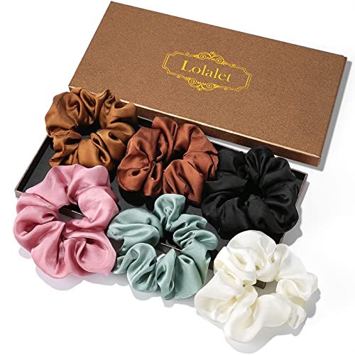 Lolalet Scrunchies for Women, Satin Hair Scrunchies Softer Than Silk Hair Ties for Hair Sleep, Big Scrunchy Ponytail Holder with Elastic Hair Bands for Girls Thick Thin Curly Hair -6 Pack, Style B