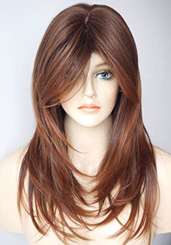 Long Layered Shoulder Length wig cowboy copper hair Brown Ombre Synthetic Hair Fiber Highlight Multicolor Wigs for White Women (3324) - Image 4