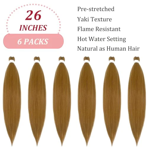 Pre Stretched Braiding Hair Extensions for Braiding Color 27 Honey Blonde Braiding Hair Pre Stretched 26 inch 6 packs Knotless Synthetic Jumbo Hypoallergenic Braiding Hair Extensions - Image 6
