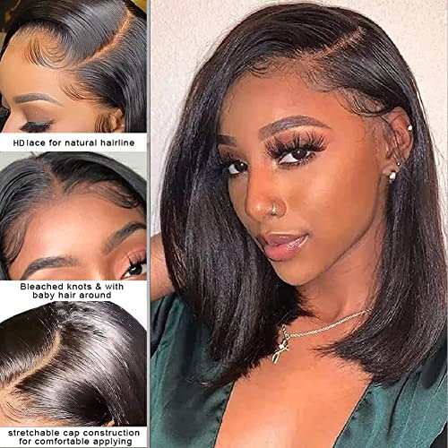 UCUVIC 14 Inch Brazilian Straight Bob Wig Human Hair HD Lace Front Wigs Pre Plucked Glueless Side Part Lace Frontal Bob Wigs 180 Density Ailwelia - Image 2