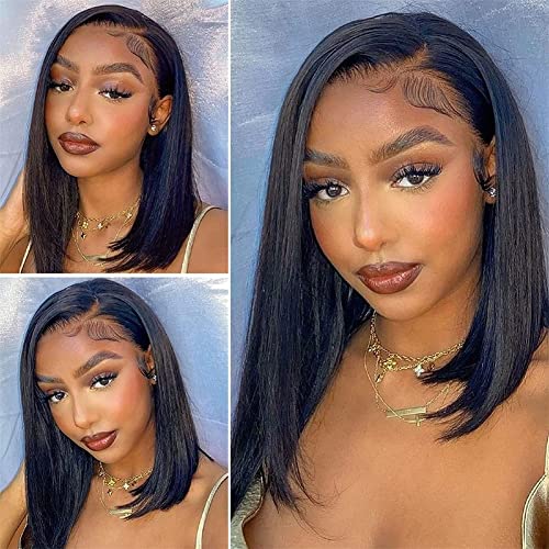 UCUVIC 14 Inch Brazilian Straight Bob Wig Human Hair HD Lace Front Wigs Pre Plucked Glueless Side Part Lace Frontal Bob Wigs 180 Density Ailwelia - Image 4