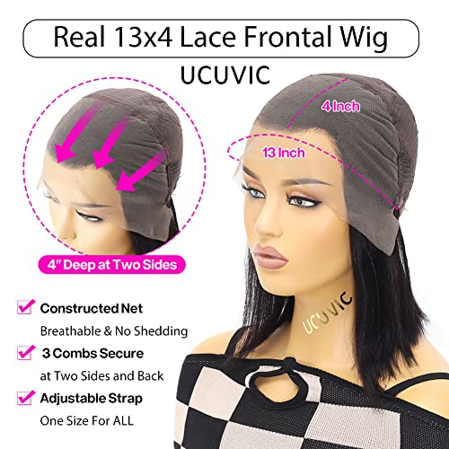 UCUVIC 14 Inch Brazilian Straight Bob Wig Human Hair HD Lace Front Wigs Pre Plucked Glueless Side Part Lace Frontal Bob Wigs 180 Density Ailwelia - Image 6