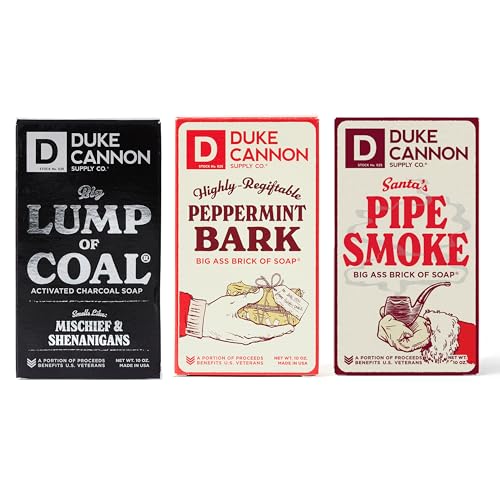 Duke Cannon Supply Co. Big Brick of Soap Bar For Men - Big Lump of Coal, Santa's Pipe Smoke, Highly Regiftable Peppermint Bark, Holiday Variety, 10 oz. (3 Pack)