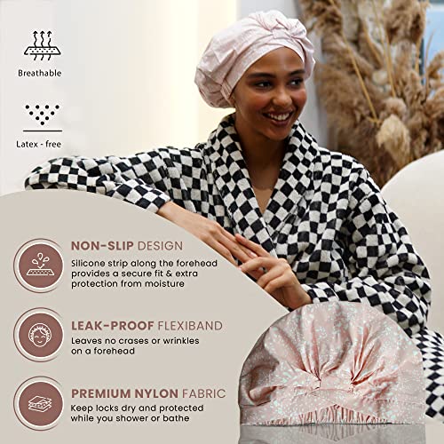 Reusable Shower Cap for Women Reusable Waterproof – Leakproof, Nonslip Hair Cap for Shower w/Comfy Flexiband – Soft, Breathable, Durable Shower Caps by SMPL OBJECTS (Blush) - Image 2
