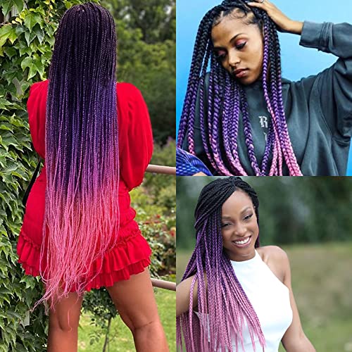 Liang Dian Braiding Hair Pre Stretched 36 Inches 8 Packs Synthetic Fiber Crochet Twist Braids Yaki texture Braiding Hair Extensions (36 Inch,1B/Purple/Pink) - Image 2