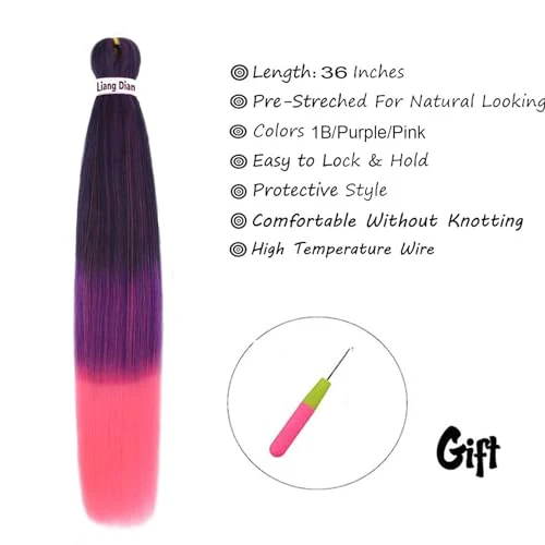 Liang Dian Braiding Hair Pre Stretched 36 Inches 8 Packs Synthetic Fiber Crochet Twist Braids Yaki texture Braiding Hair Extensions (36 Inch,1B/Purple/Pink) - Image 3
