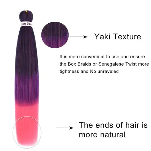 Liang Dian Braiding Hair Pre Stretched 36 Inches 8 Packs Synthetic Fiber Crochet Twist Braids Yaki texture Braiding Hair Extensions (36 Inch,1B/Purple/Pink) - Image 4