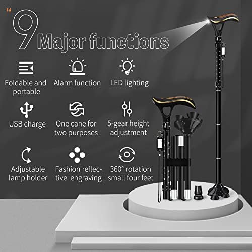 Folding Cane, Smart Alarm Foldable Cane with Light, Fashion Walking Cane for Women&Men, Adjustable Canes for Seniors, USB Direct Charging, Lightweight and Portable - Image 2