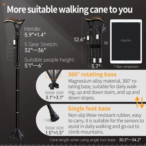 Folding Cane, Smart Alarm Foldable Cane with Light, Fashion Walking Cane for Women&Men, Adjustable Canes for Seniors, USB Direct Charging, Lightweight and Portable - Image 6