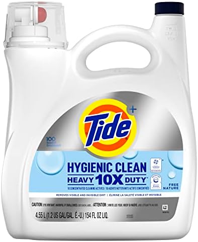 Tide Hygienic Clean Heavy Duty 10X Free Laundry Detergent Liquid, Unscented, 100 Load,S 154 Oz, He Compatible