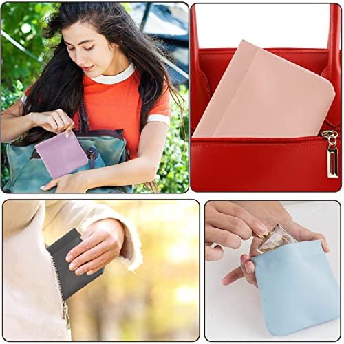 CANIPHA 8pcs Lambskin Pocket Cosmetic Bag, Waterproof Portable Small Makeup Bag No Zipper Self-closing Pouch for Women Mini Travel Storage Cosmetics Headphones Jewelry - Image 6
