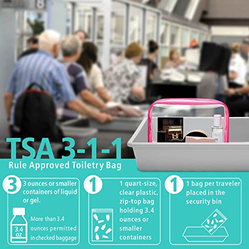 F-color 3 Pack Toiletry Bags for Travel - TSA Approved Clear Quart Size Cosmetic Bag, Matte Rose Red - Image 3