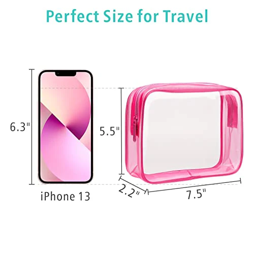 F-color 3 Pack Toiletry Bags for Travel - TSA Approved Clear Quart Size Cosmetic Bag, Matte Rose Red - Image 4
