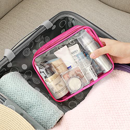 F-color 3 Pack Toiletry Bags for Travel - TSA Approved Clear Quart Size Cosmetic Bag, Matte Rose Red - Image 5