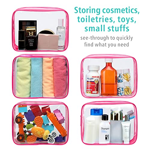 F-color 3 Pack Toiletry Bags for Travel - TSA Approved Clear Quart Size Cosmetic Bag, Matte Rose Red - Image 6