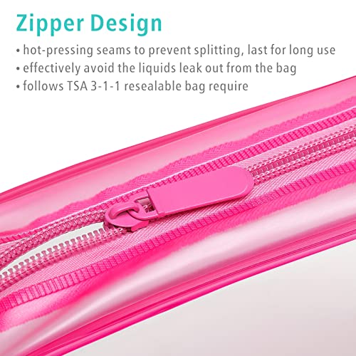 F-color 3 Pack Toiletry Bags for Travel - TSA Approved Clear Quart Size Cosmetic Bag, Matte Rose Red - Image 7