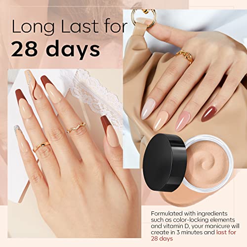Modelones Dip Powder Nail Kit Starter, 4 Colors Nude Brown Skin Tones Dipping Powder Liquid Set with Base Top Coat Activator Nail Art Beginner DIY Salon - Image 3