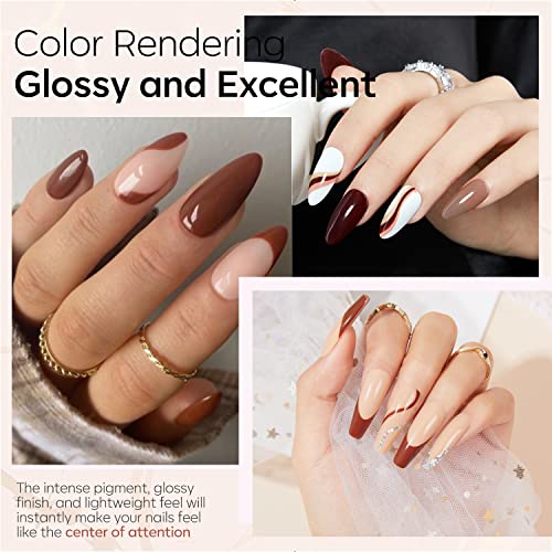 Modelones Dip Powder Nail Kit Starter, 4 Colors Nude Brown Skin Tones Dipping Powder Liquid Set with Base Top Coat Activator Nail Art Beginner DIY Salon - Image 4