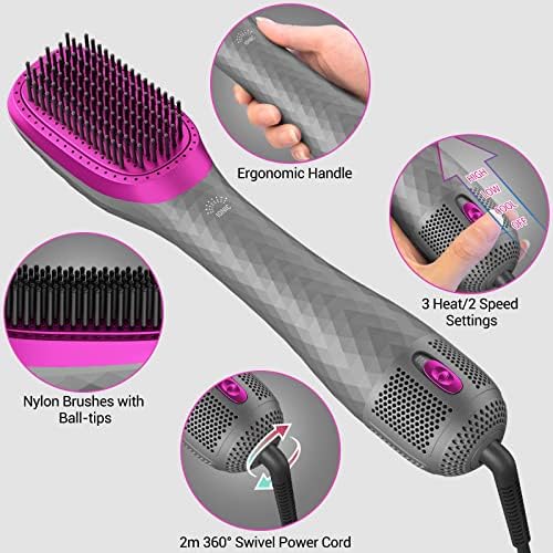 3 in 1 Hair Dryer Brush Professional 1200W Powerful Ceramic Tourmaline 3 Heat/2 Speed Settings One Step Hair Dryer and Styler (Gray) - Image 3
