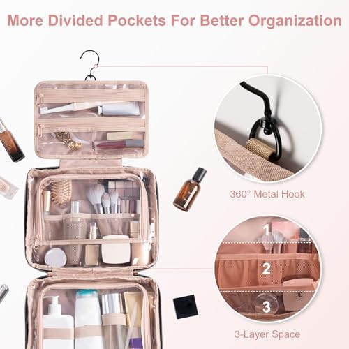 Everfun Hanging Travel Toiletry Bag for Women Traveling With Leakproof Compartment Makeup Cosmetic Organizer Dopp Kit Travel Accessories Essentials Must Have - Image 3