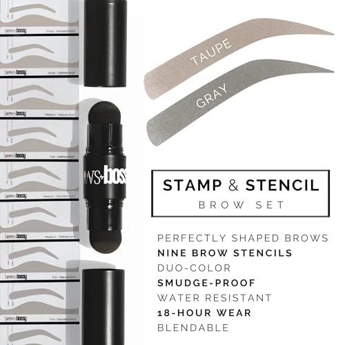 Dual-Color Eyebrow Stamp Stencil Kit with 5 Reusable Eyebrow Stencils for Professional Brow Stamping Shaping Kit and Instant Long Lasting Filling and Waterproof Tinting Definer - Image 2