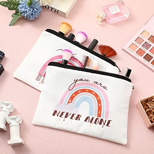 Pinkunn 16 Pcs Canvas Cosmetic Bag Bulk Inspirational Quotes Makeup Bags with Zipper Encouragement Travel Toiletry Pouch Appreciation Gift for Christmas Teacher Birthday Graduation (Rainbow) - Image 3