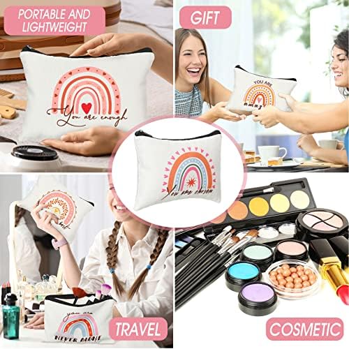 Pinkunn 16 Pcs Canvas Cosmetic Bag Bulk Inspirational Quotes Makeup Bags with Zipper Encouragement Travel Toiletry Pouch Appreciation Gift for Christmas Teacher Birthday Graduation (Rainbow) - Image 4