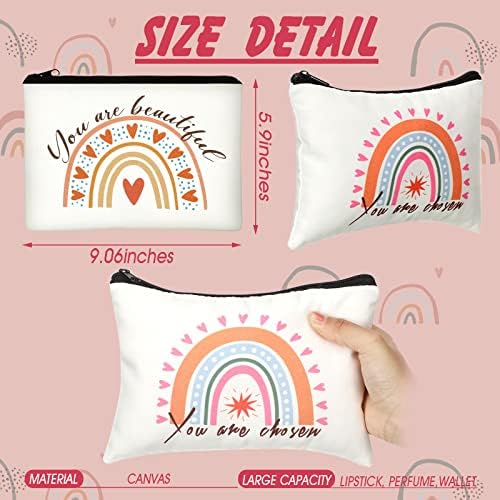 Pinkunn 16 Pcs Canvas Cosmetic Bag Bulk Inspirational Quotes Makeup Bags with Zipper Encouragement Travel Toiletry Pouch Appreciation Gift for Christmas Teacher Birthday Graduation (Rainbow) - Image 5