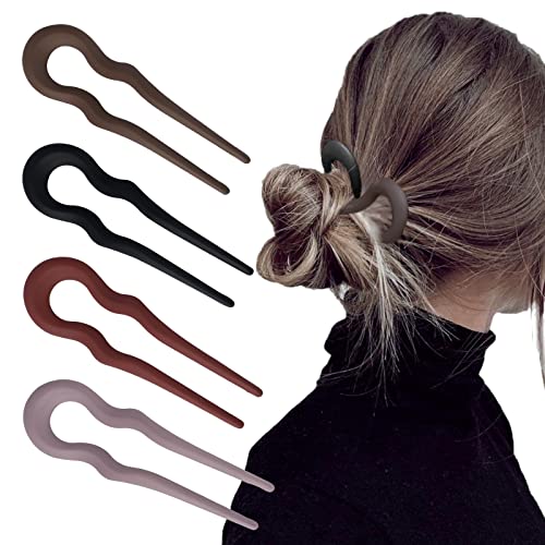 FRDTLUTHW 5.1Inch U Shaped Hair Fork Frosted French Hair Pin for Women Girls(pack of 4)