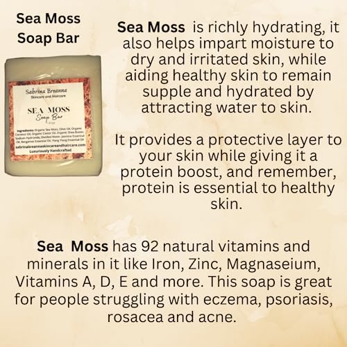 Sea Moss Soap 2 bars| Handmade| For All Skin Types Acne, Eczema, Psoriasis | Shea Butter, All Natural, Body and Face, Dr. Sebi Inspired, Vegan, Gluten Free, Men & Women, Moisturizing, Essential Oils - Image 2