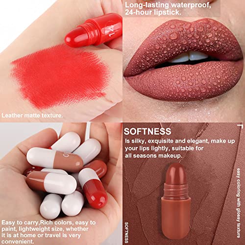 evpct 18Pcs Mini Pills Lipstick Capsule Set for Women Waterproof Long Lasting Deep Red Matte Small Magic Permanent Lipstick 24 Hour Lipstick Bulk Samples Sampler labiales mate 24 horas originales 02 - Image 3