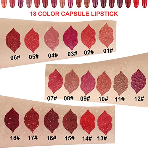 evpct 18Pcs Mini Pills Lipstick Capsule Set for Women Waterproof Long Lasting Deep Red Matte Small Magic Permanent Lipstick 24 Hour Lipstick Bulk Samples Sampler labiales mate 24 horas originales 02 - Image 6