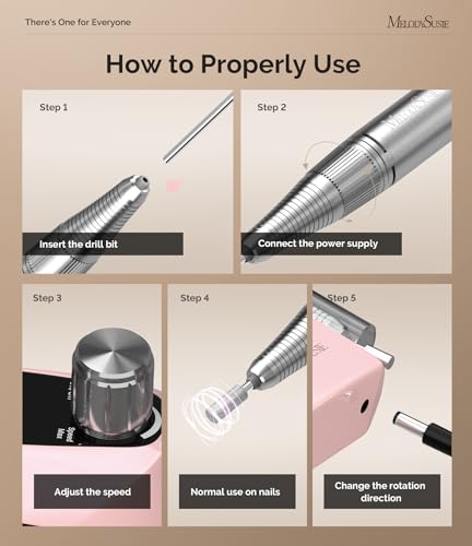 MelodySusie Professional Nail Drill 30000RPM, SC320D Rechargeable Electric Nail Drill Machine, Cordless Nail E File for Acrylic Gel Nails, 8pcs Nail Drill Bits 106pcs Sanding Bands, Selene Pink - Image 4