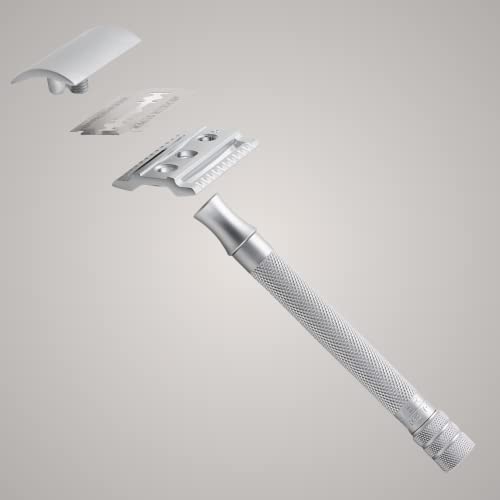 MERKUR Safety Razor 22C Matte Chrome Satin Finish Three-Piece Razor with Straight Cut Closed Comb Ideal for Wet Shaving Die-Cast Zinc Brass Handle Made in Germany - Image 6